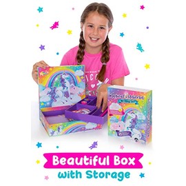 Original Stationery Kit de escritura de letras de unicornio – Juego de 45 piezas de papel y calcomanías multicolor con caja de almacenamiento morada –