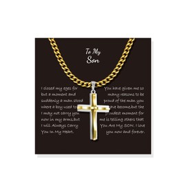 To My Son Cross Necklace Cross Necklace for Men First Communion Gifts Son Gifts from Dad Mom Gold Cross Necklace for Men Christmas Gifts for Men Stocking Stuffers for Men