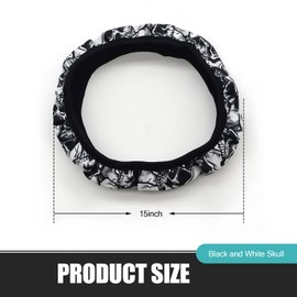 Gseigvee 1 PC Car Steering Wheel Protector, 15" Tight Fit Skull Pattern Creative Decoration, Non-Slip Breathable Anti-Scratch Steering Wheel Cover, Universal for Cars and Trucks (Black & White)