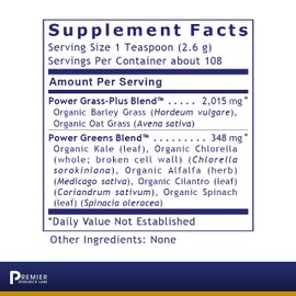 Premier Research Labs Premier Research Labs Premier Organic Greens - Super Greens Powder, Greens Superfood Powder for Drinks, Green Juice, Nutrition Support, Supergreens for Men & Women, Spinach, Alfalfa, Chlorella - 10 oz