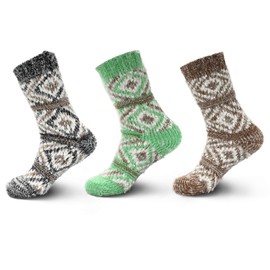 BambooMN Women's Thick Comfy Vintage Knitted Colorful Fur Patterned Cabin Crew Casual Insulated Furry Winter Slipper Sweater Socks - Assortment B - 3prs, Size 4-10