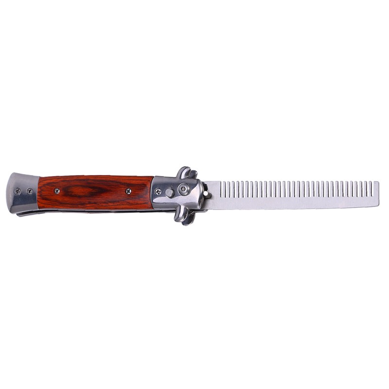 Switchblade Spring Folding Knife Push Button Pocket Comb Oil Hair