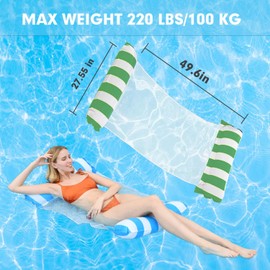 Inflatable Pool Float, Meegoo Inflatable Water Hammock, Portable Water Hammock with Bottom Mesh for Vacation Fun and Rest, Water Lounge for Adults