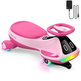 Umatoll 12V Electric Wiggle Car for Kids with Pedal, Display, Rechargeable Battery, LED Light, Bluetooth, Light-Up Wheels, Anti-Rollover, 2 Speeds, Ride on Toys, Birthday Gifts for Age 3+, 150Lbs
