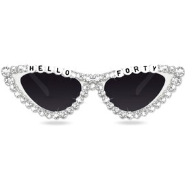 40th Birthday Glasses, HELLO FORTY Sunglasses Cat Eye White 40th Glasses for Funny Thirtieth Birthday Gift Death (White-40)