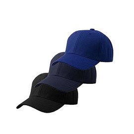 Men's Plain Baseball Cap Adjustable Curved Visor Hat-3P Black Navy Royal