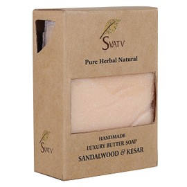 SVATV Handcrafted Soap with Natural, Soothing Herbs of Sandalwood & Kesar for Men and Women - Kosher & GMP Certified Soap | Traditional Ayurvedic Herbal Soap for All Skin Types - 125 g