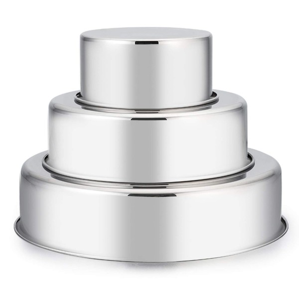 Cake Pan Set of 3 (4 inch/6 inch/8 inch), E-far Stainless Steel Small Round Layer Cake Baking Pans, Perfect for Tier Smash Cake, Non-Toxic & Healthy, Mirror Finish & Dishwasher Safe