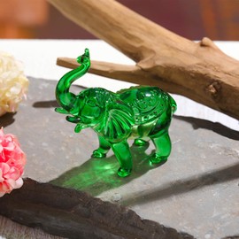 Arikyrist Crystal Elephant Figurine Home Decor, Glass Elephant Statue Gifts for Women Men, Crystal Animals Collectible Figurines Tabletop Decoration Elephant Sculpture with Trunk Up Ornaments (Green)