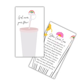 Lashicorn Silicone Straw Cover Display Insert Card | 50 pk, 2x3.5” for Boutique Owners put inside bags Straw Cap Care Instruction Cards