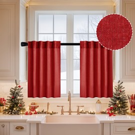 MIULEE - Cortinas de cocina rojas de 24 pulgadas de largo, 2 paneles, suave lino grueso texturizado, cortinas cortas, con filtrado de luz, cortinas de nivel café, para pequeña media ventana, bolsillo