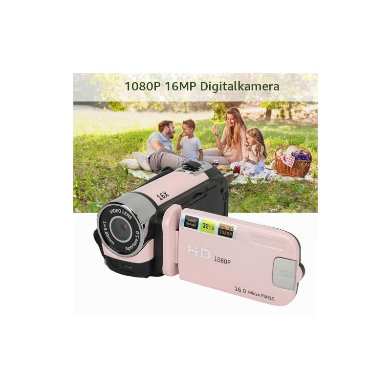 Akozon Digital Video Camera, 1080P 16MP Digital Camera 2.4 Inch