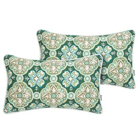 FUNHOME Set of 2 Patio Lumbar Pillows with Insert, 12”x20” Waterproof Fade Resistant Outdoor Lumbar Pillow, Decorative Garden All Weather Lumbar Cushions for Home Patio Coach Sofa Use-Green Medal
