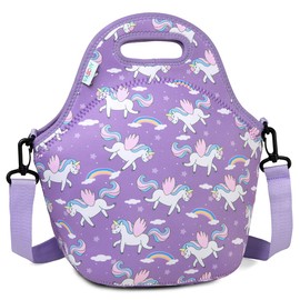 VASCHY Children's Lunch Bag, Cute Neoprene Insulated Lunch Bag for School, Nursery, Lunch Tote for Girls, Boys, Purple, Unicorn