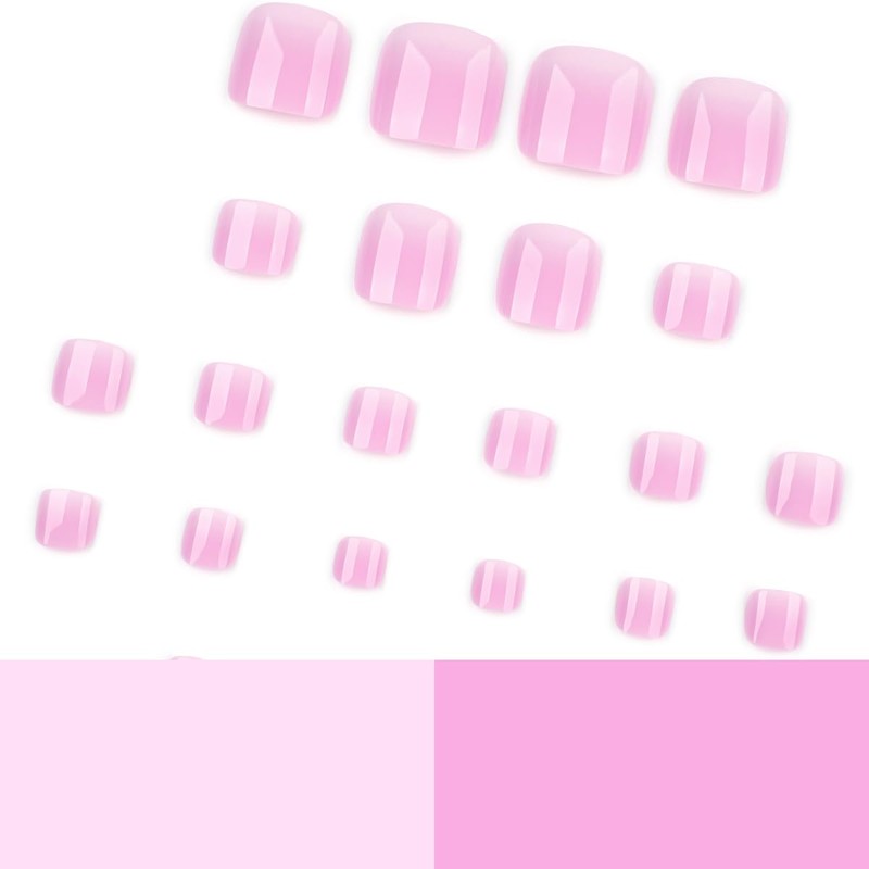 Ombre Press on Toenails Pink White Fake Nails Short Square