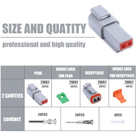 86 PCS Deutsch DT Grey 2 Pin Connectors 10 Set, Waterproof Electrical Wire Connector with Stamped Contacts and Seal Plug for Truck, Off-Road Vehicles, Construction, Marine, Motorcycle Wiring