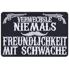 Rocker Patch "Verwechsle niemals Freundlichkeit nicht mit Schwäche" Cows Sew-On Heavy Metal Iron-On Patches Biker Sticker for Men/Women DIY Application for All Fabrics 90 x 60 mm