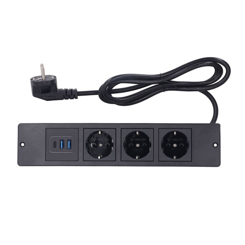Recessed Power Strip 3xOutlets 2xUSB A 1xUSB C PD20W Ports