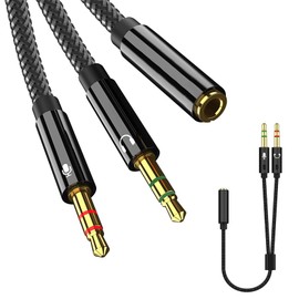 Jaimela 2 in 1 Headphone Mic Splitter, Microphone Splitter, 3.5mm Female to 2 Dual 3.5mm Male Headphone Splitter Cable for PC, Headphones - 22cm