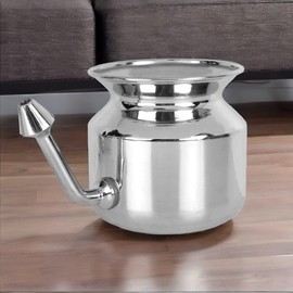 304 Grade Stainless Steel Ayurvedic Jal Neti Pot for Sinus Congestion and Nasal Cleansing Non - Corrosive Unbreakable Hygienic Smooth Nose Tip Snugly Fits