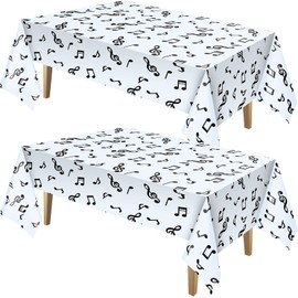 108 x 54 Inch Tablecover Plastic Tablecloth Disposable Table Cover Musical Notes Theme Birthday Decoration for Music Party Supplies (2 Pieces)