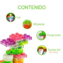 LET'S PLAY Bloques de Construcción con Luz Led para Niños 42 Piezas | Set de Cubos Juguete Inteligente con Conexión Luminosa | Armable Creativo para Estimular Desarrollo Cognitivo
