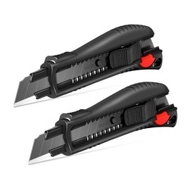 HAUTMEC 18mm Soft Grip Auto-Lock Utility Knife With Red Safety Switch, Sturdy Cutter with Ultra Sharp Black Snap-off Blade HT0081-2PC