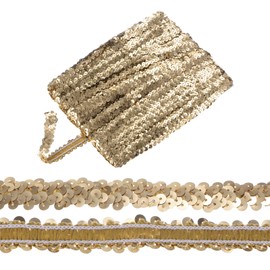 M METERXITY 1-Pack Elastic Sequins Trim, 11 Yards 0.8 Inch Flat Paillette Glitters Sequin Trim 2 Row Metallic Sequins Trim for Craft Sewing Trimming/Dress Embellish Headband [Gold]