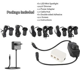 ANYPOWK Dimmable 12V LED Mini Spotlights for Display - 1.5W Warm White 3000K, Small Spotlights for Displays with Dimmer, Black - Set of 6