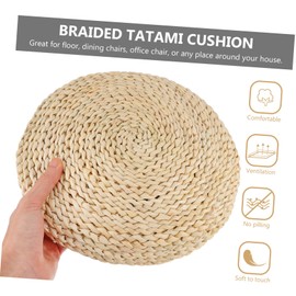 KICHOUSE 1pc Straw Cushion Weaving Rattan Cushion Rattan Round Cushion Tatami Seat Mat Meditation Mat Round Yoga Mat Japanese Tatami Cushion Tatami Rattan Cushion Floor Seat Mat Braid Mat