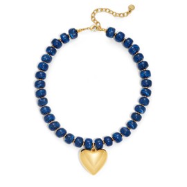Chunky Beaded Necklace for Women, Colorful Heart Necklace Trendy Jewelry 2026, Statement Puffy Heart Choker, Summer Beach Resin Bead Necklaces, Birthday Gifts for Women (Dark blue heart-shaped necklace)