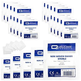 Qualicare None Woven 4PLY Sterile Gauze Medical Swabs Single Pack, 7.5cm x 7.5cm Sqaure - 25 Pack (125 Swabs)