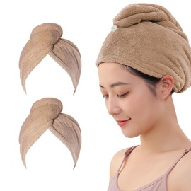 AGKXHDEC Microfiber Towel, Hair Turbans for Wet Hair, Drying Hair Wrap for Women(The Color of The Picture is for Reference only) (Brown,Brown)