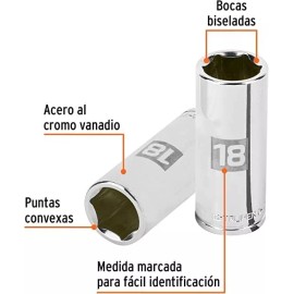 Truper, Dado Largo De 6 Puntas Mm, 18 Mm, Cuadro 3/8