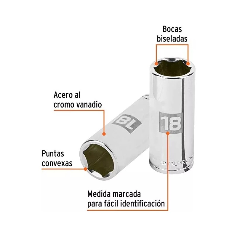 Truper, Dado Largo De 6 Puntas Mm, 18 Mm, Cuadro