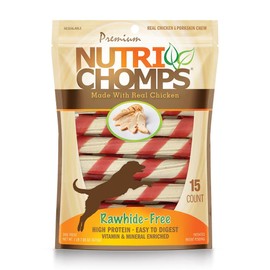 NutriChomps Dog Chews, 6-inch Twists, Easy to Digest, Long Lasting, Rawhide-Free Dog Treats, 15 Count, Real Chicken flavor