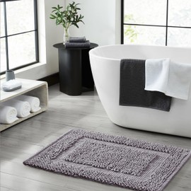 Jean Pierre New York 100% Chenille Cotton Skid Resistant Plush Bath Mat - 27"x45" Bathroom Rug - Charcoal Grey