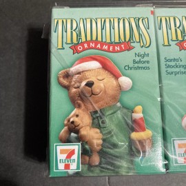 7Eleven Lot of 3 7-Eleven Traditions Ornaments Christmas Bear,Santa & Mouse (NEW/SEALED)