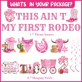 This Ain't My First Rodeo - 10 Pcs Pink It's My Second Birthday Party Cowgirl 2nd Birthday Banners Hanging Swirls for Girls Western Rodeo Theme 2 Year Old Party Decor