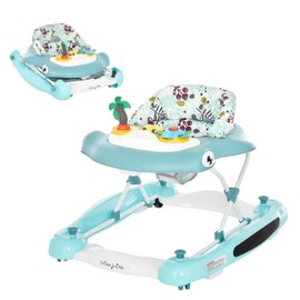 Dream on Me 2-in-1 Aloha Fun Baby Walker in Blue, Easily Convertible Baby Walker, Adjustable Three Position Height Settings, Easy to Fold and Store