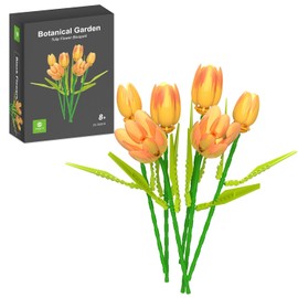 ZONECYTD - Juego de construcción de ramo de flores Tulipanes, bloques de construcción botánicos para adultos, decoración de la oficina en casa, color naranja