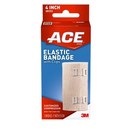 ACE 4 Inch Elastic Bandage with with Clips, Beige, Great for Leg, Shoulder and More, 1 Count