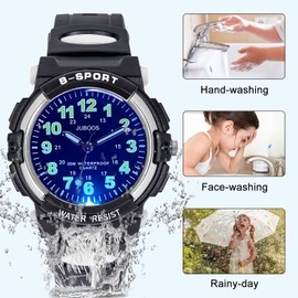 Juboos New 7-Colour Children's Watches, Children's Watch Boys Girls Analogue Quartz Watch with Wrist Watch Rubber Waterproof Outdoor Sports Watches 5–16, black, Modern