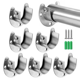 U-Shaped Wardrobe Clothes Rail, 6 Pieces Flange Rod Holder with Screws, Round Tube Holder for Cupboard Tube Rod, U-Shaped Rod Holder, Cupboard Rods, Sock