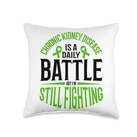 CKD Awareness Month Support Green Ribbon Chronic Kidney Disease is A Daily Battle CKD Survivor Throw Pillow, 16x16, Multicolor
