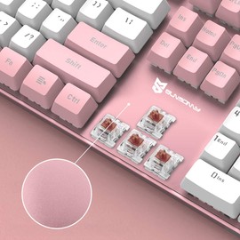 Wired Mechanical Keyboard | Brown Switch | 104 Keys US Layout | Hot Swappable & Silent | Pink & White Combo