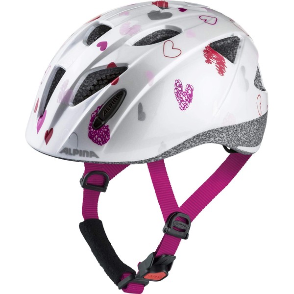 ALPINA XIMO Unisex Children's Bicycle Helmet, White Hearts Gloss, 49-54