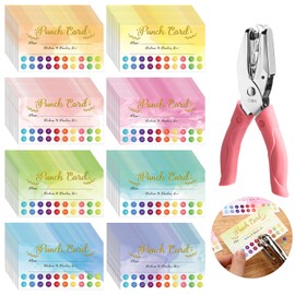 Fumete 200 Pieces Reward Punch Cards with Hole Puncher, 3.5 x 2 inch Incentive Loyalty Reward Card for Classroom Home School Supplies Students Teachers Kids, 8 Styles (Cute Style, 20 Holes)