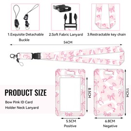 Calkkrer ID-Band, Lehrer-ID-Band mit Halter Rosa Schleife, Einziehbarer Schlüsselanhänger, Haltbarer Badge-Reel, Geschenk für Lehrer und Krankenschwestern