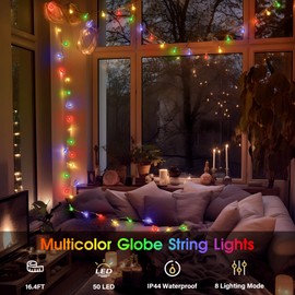 16.4ft 50LED Globe String Lights Indoor Bedroom Battery Operated, Crystal Fairy Lights IP44 Waterproof Outdoor Hanging Decorative Lights for Home Tent Patio Garden Party Wedding Decor